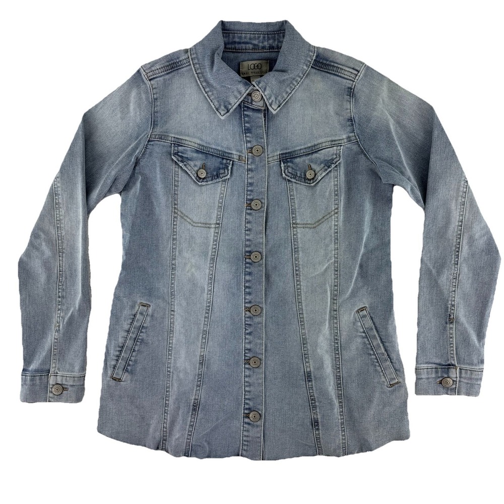 LOGO by Lori Goldstein Denim Jean Jacket Size 0 Frayed Hem Light Wash Blue